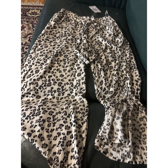 Adorable Blue Island Animal Print Wide Leg Cropped Pants Small - Picture 1 of 5